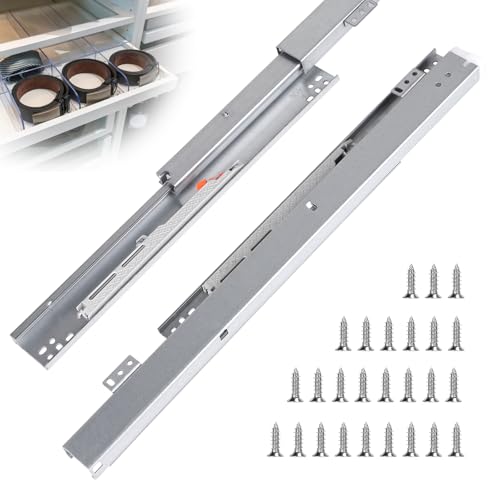 EFUTURETIME Guias Correderas para Cajones 45cm Rieles para Cajones de Cierre Suave, Extensión Total de 77 cm, Guia Cajon Montado en la Parte Inferior con 26 Tornillos