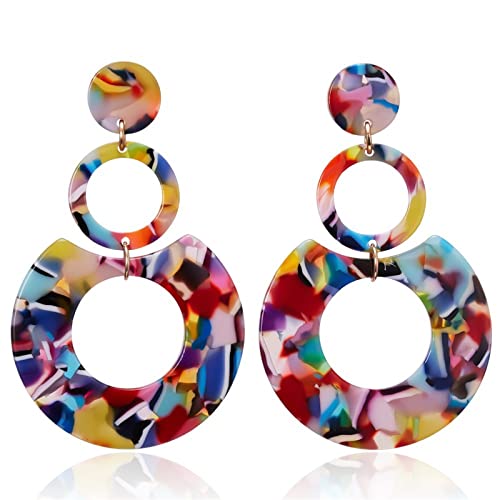 ONLYJUMP Acrylic Earrings for Women Retro Simple Multicolor Resin Geometric Square Hollow Earrings Statement Dangles Drop Nightclub Earrings Vintage 80s 90s Party Accessories