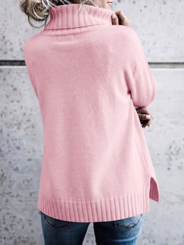 Image of FISACE Womens Oversized Turtleneck Pullover Sweater Cable Knit Sweater Tops | Long Sleeve,Slouchy,Fall,Winter,Lightweight,Loose,Trendy,Casual,Sexy