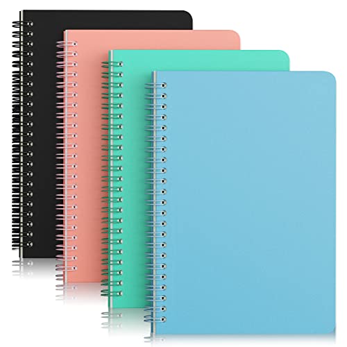 Spiral Notebook,Wide Ruled Paper with Dual Spiral Binding,A5 Plastic Hardcover Waterproof 8mm Ruled Lined Spacing,160 Pages Journals for Study & Notes,Students/Office/Business Ruled Book(4 Colors)