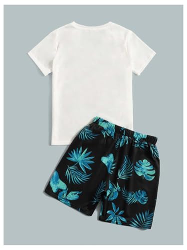 Image of SOLY HUX Boy's Summer Short Sleeve Letter Tee Shirt and Track Shorts 2 Piece Outfit