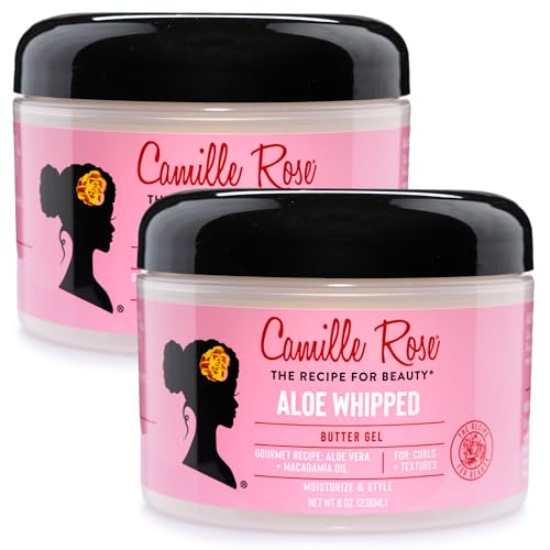 Camille Rose Aloe Whipped Butter Gel 2-Pack Moisture-Rich Styling Gel Leave-In Conditioner for Curly Hair with Castor Oil Rosemary Extract 8 Oz Ea