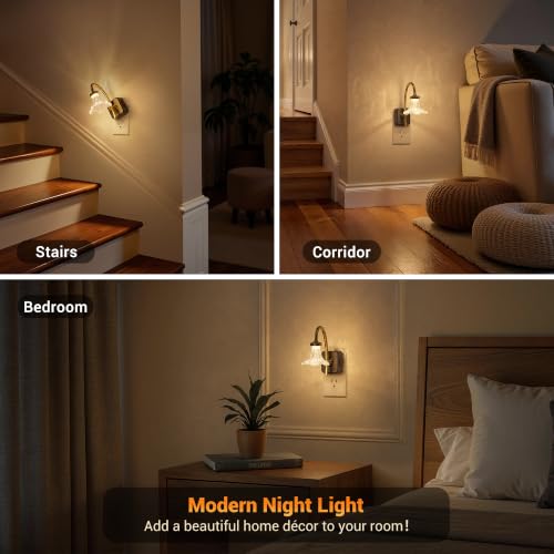 Image of JandCase Night Light, Night Lights Plug into Wall, Glass Flower Nightlight