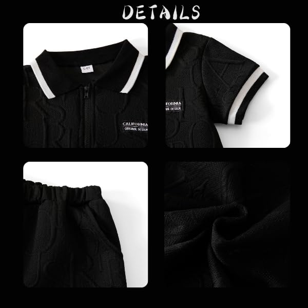 Image of Yoxindax Boys Clothes 2-Piece Casual Street Style Turn-Down Collar Half Zip Kids 4-12 Years Teen Boys Summer Outfits