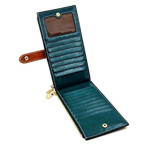Image of ANDOILT Women's Genuine Leather Wallet RFID Blocking Credit Card Holder Zipper Purse Cell Phone Handbag