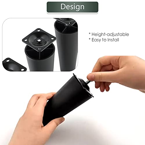 Maopiner Sofa Legs, 4 Pack Tapered Plastic Sofa Couch And Chair Legs 6.7Inch Height M8 Thread (Metric 8Mm) Replacement Furniture Legs With Leg Mounting Plates For Couch, Armchair, Cabinet #TOP4