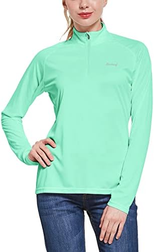 BALEAF Women's Sun Shirts 1/4 Zip Pullover UPF50+ UV Protection Lightweight Quick Dry Golf Hiking Running Workout Tops Light Green Size L