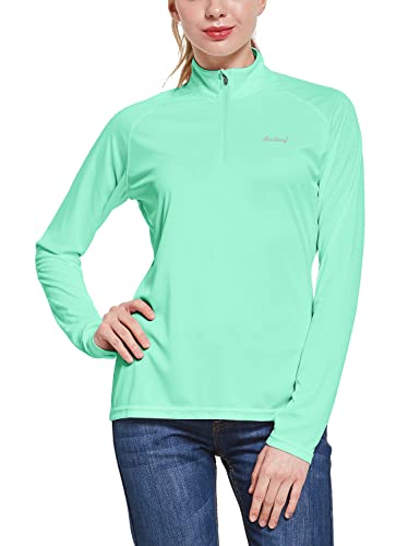 Baleaf Women's Sun Shirts 1/4 Zip Pullover Upf50+ Uv Protection Lightweight Quick Dry Golf Hiking Running Workout Tops Light Green Size L #TOP20