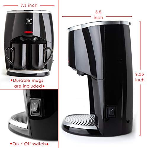 Image of Mini Drip Coffee Maker with Mug (5 oz capacity), Small Coffee Pot With 2 Coffee Cups, Mini Coffee Maker By Moss & Stone (2 Drip & 2 Mug)