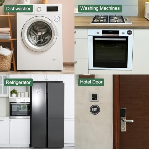 QUARKZMAN Geschirrspüler Magnet Sauber Schmutzig Schild Rund Magnetischer Geschirrspüler Indikator Doppelseitiges Kratzfestes Schild mit Aufklebern für Küche Hotel, Schwarz