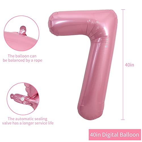 Image of TONIFUL 40 inch Inch Light Pink Large Numbers Balloons 0-9, Number 7 Digital, Pink Foil Mylar Big Number Pastel Balloons for Birthday Party Anniversary Supplies Decorations