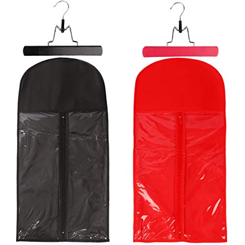 2 Piece Hair Extension Storage Bag Hair Extension Hanger Dust-proof Wig Holder Case Portable Zipper Wig Storage Bag Non-woven Carrier for Hair Extensions Wig Hairpieces (Black and Red)