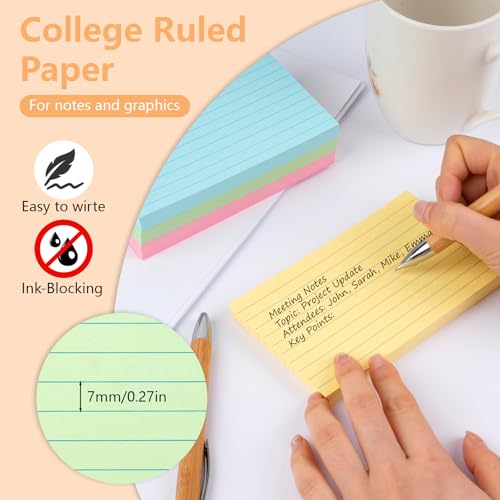 Colored Index Cards, 200 Count Note Cards,150gsm Heavy Weight College Ruled Colored Flashcards for Students, Teachers, and Professionals, Study Note (50 Sheets Each) (3 * 5 inches)