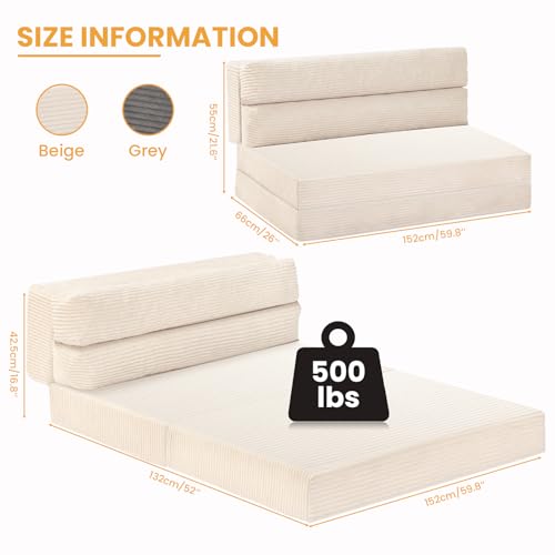 Colchón Plegable 3 en 1 Sofá Cama Convertible Beige Queen miniatura 2