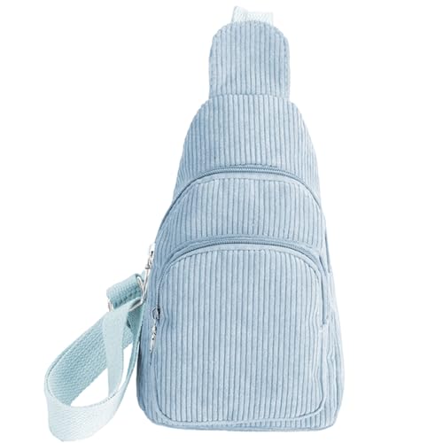 GUSXPPD Crossbody Damen, Klein Brusttasche, Cord Sling Bag, Vielseitige Brusttasche mit Verstellbarem Schultergurt für Outdoor Sport Reise Laufen Schule Einkaufen Spazierengehen (Blau)