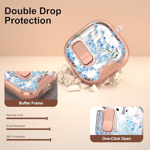 Image of for Apple AirPods 4 Case 2025 with Safety Lock & Foldable Phone Stand, Blue | Double Drop Protection,Two-Piece Design, Airpod 4 Case with Keychain & Cleaner Kit, Support Wireless Charging, Shockproof