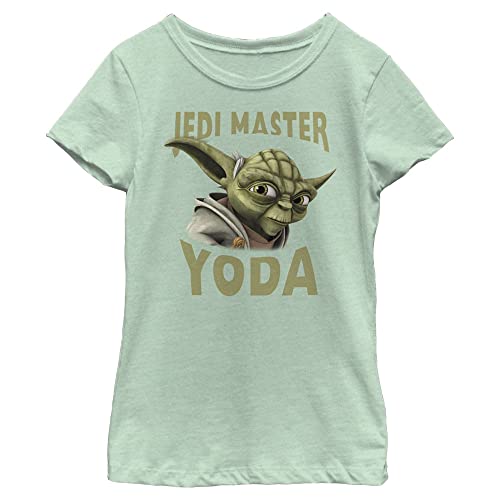 Star Wars Clone Wars Yoda Face Girls Short Sleeve Tee Shirt, Mint, X-Large