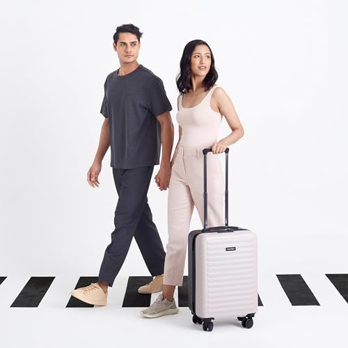 Image of Assembly Cabin Suitcase Small with Double Spinner Wheels & 3 Packing Cubes, Lightweight Polycarbonate Hard Shell Carry On Luggage for Business Travel & Getaway, Ivory-Grey, 20-Inch