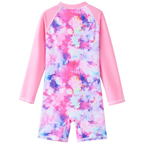 Image of UMELOK Girls Long Sleeve Rash Guard One Piece Swimsuits with UV Protection Sunsuit