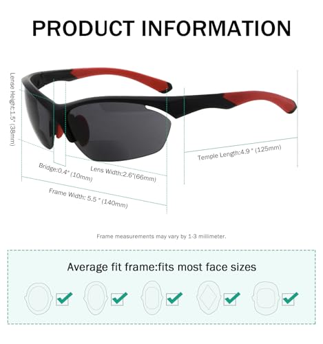 Image of Eyekepper Bifocal Sunglasses for Women Men, Rectangular Frame | Outdoor Sports Bifocal Reading Sunglass, with Readers Built in, Mens Tinted Sun Reader Bifocals, Ladies Cheater,Wrap Half Rim