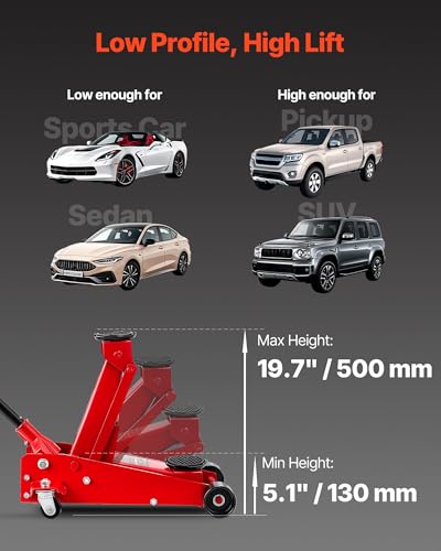 Image of VEVOR 3 Ton Low Profile Floor Jack, Steel Racing Floor Jacks with Single Piston Quick Lift Pump, Hydraulic Trolley Car Jack for Sport Utility Vehicle, SUVs, Pickups, Lifting Range 5.1 inch-19.7 inch