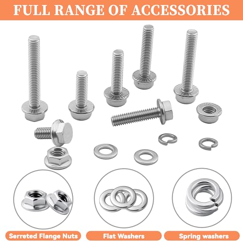 Image of 260Pcs 304 Stainless Steel M6 Flange Hex Head Bolts Assortment Kit,M6-1.0 x 12 /16 /20 /25 /30 /35 /40mm with Serrated Flange Nuts,Washers & Lock Spring Washers,Hex Head Screw, Full Thread DIN6921