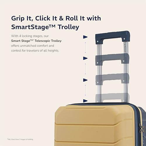 Image of Provogue Cascade Hard-Sided PP 65 Cm Trolley Bags for Travel Medium Size | Expandable Luggage Suitcase with 8 Wheels | Combination Lock | 5 Year Warranty (Golden Yellow /Blue Berry)
