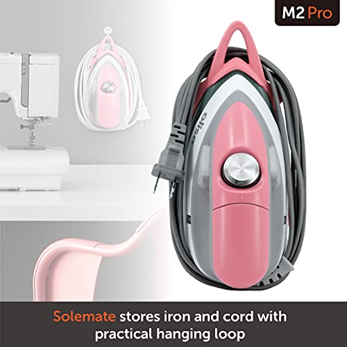 Oliso M2 Mini Project Steam Iron With Solemate - For Sewing, Quilting, Crafting, And Travel | 1000 Watt Dual Voltage Ceramic Soleplate Steam Iron, Pink #TOP4