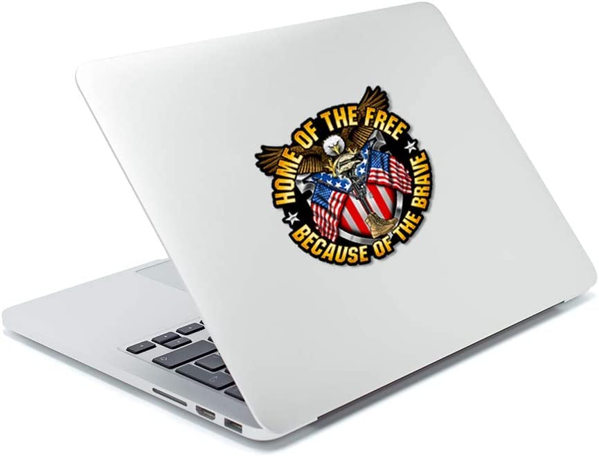 Image of Skull Society Home of The Free, Because of The Brave - 7 inch Patriotic All Weather Decal Sticker for Cars, Trucks, Motorcycles & Laptops - Sticks to All Flat Surfaces Including Car Windows (2-Pack)
