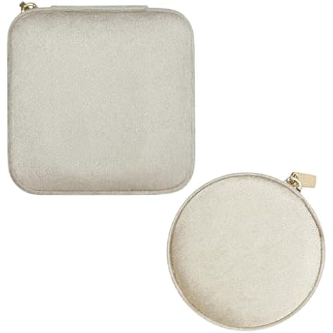 BLUTETE Travel Jewelry Box Set of 2 Square & Round Jewelry Organizer Accessory Storage Cover