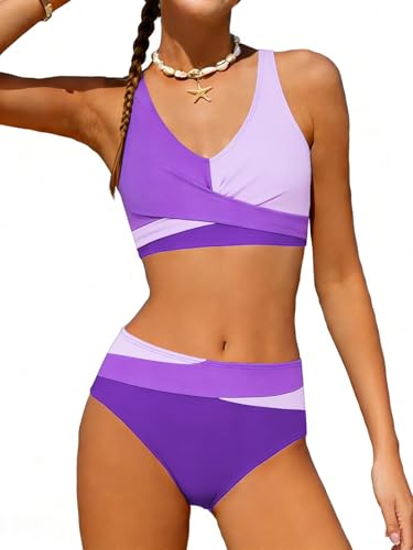 Image of Girls Swimsuit 2 Piece Bikini Set Swimwear Solid Color Bathing Suit 9-16T | Tropical Floral, Criss Cross, for Teen & Preteen