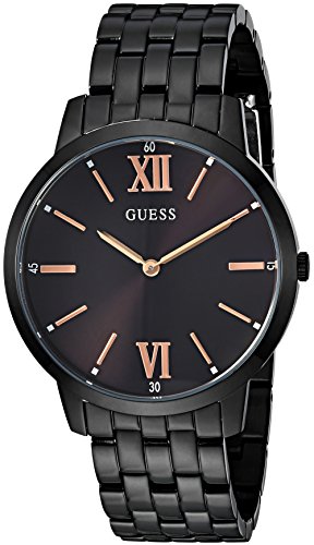 GUESS Stainless Steel Black Ionic Plated Bracelet Watch with Rose Gold-Tone Markers. Color: Black (Model: U1072G3)