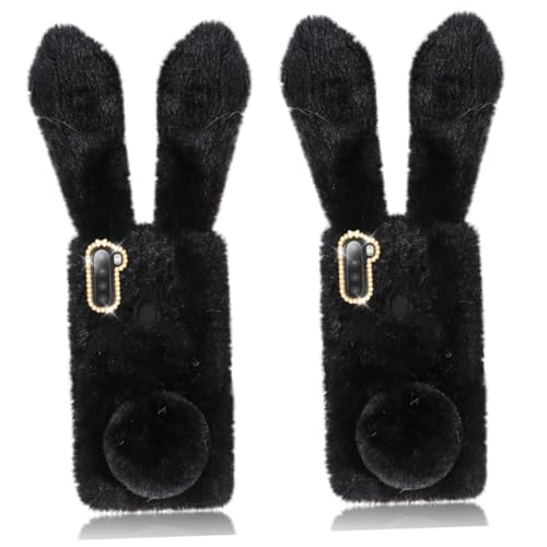 Coque de téléphone lapin en peluche étui protecteur doux design noir