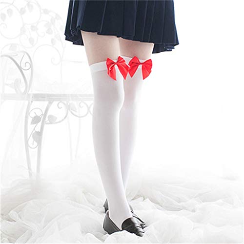 HINK-Home Fiocco Calze Di Seta Di Velluto Signora Primavera E Autunno Bianco Calze Fiocco Sexy Al Ginocchio Calze Calze Calze Calze Di Grandi Vendite, Donna, E, L