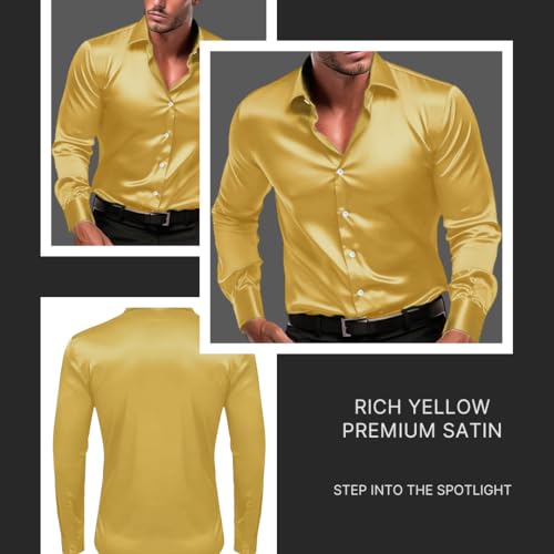 Image of IndoPrimo Men's Satin Shirt with Spread Collar Neck Line Solid Pattern Full Sleeves Regular Fit Western Style and Standard Length
