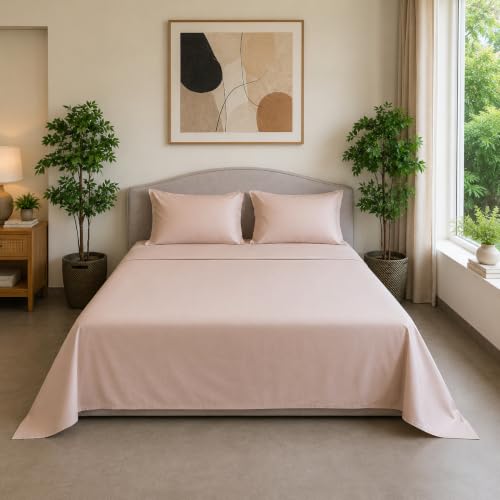Image of Linen Home Cotton Percale Flat Bedsheet Set King Size Light Taupe