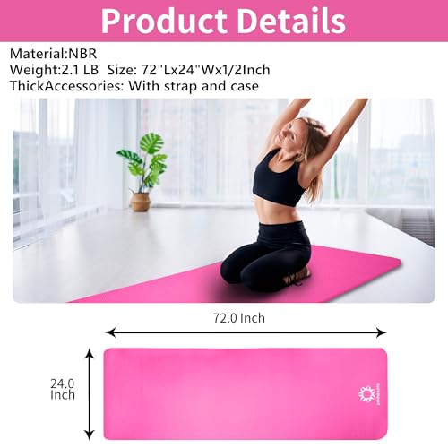 Image of Primasole Thick Yoga Mat, 1 /2-Inch Extra Thick NBR Mat with Enhanced Stability - Textured Design, Lightweight Mat with Carrying Strap & Case for Yoga, Pilates, Gym & Home Use (Multiple Colors)