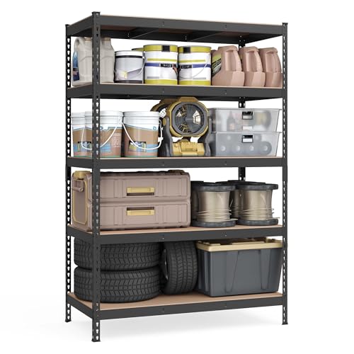 SONGMICS Schnelle Montage Schwerlastregal Standregal Lagerregal Küchenregal Regal 5 Ablagen 60 x 120 x 180 cm bis 875 kg belastbar für Keller Küche Arbeitszimmer schwarz GLR600B01