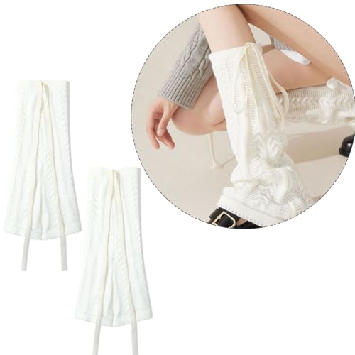 Image of Knitted Leg Warmer for Women,Y2K Kawaii White Leg Warmer Cute Fashion Ankle Warmer with Adjustable String Lolita Accessories for Women