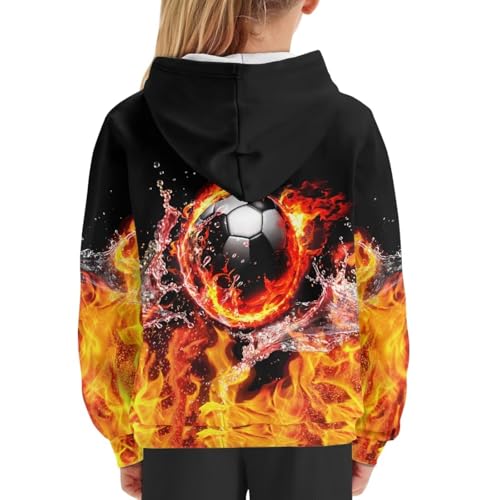 Image of WELLFLYHOM Fire Soccer Hoodies 11-13 Boys Graphic Hooded Sweatshirt Kids Long Sleeve Pullover Top Football Fall Clothes Sweater Shirts Workout Sport Hoodie Activewear Jumpers Outfits