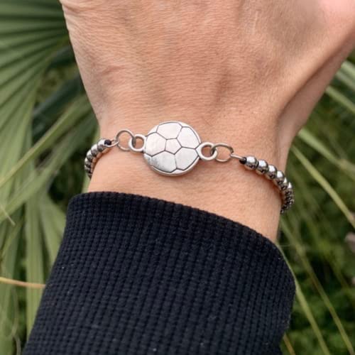 Image of Sportybella Soccer Bracelet, Soccer Jewelry, Adjustable Silver Beads on Black Strings Soccer Bracelet, Soccer Gifts For Women