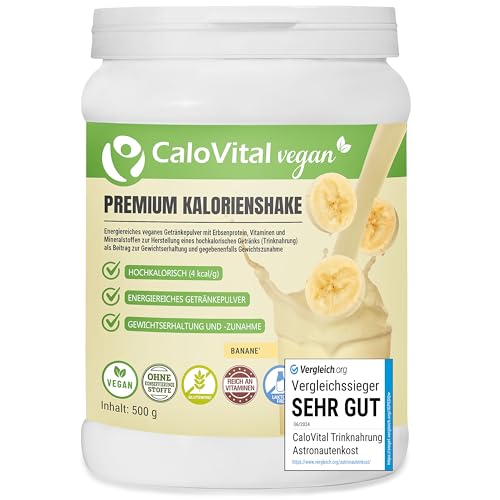Alimento para beber con alto contenido calórico vegano batido de calorías para aumentar | Comida para astronautas con carbohidratos Proteína Vitaminas y Minerales Alta dosis | CaloVital (plátano)