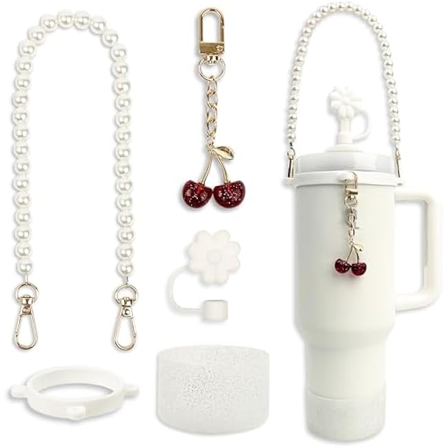 Stanley Cup Accessories Set for Stanley 30 oz 40 oz Tumbler, Includes Straw Cover, Silicone Boot, Water Bottle Handle Strap, and Cherry Charm, Compatible with Pink & Purple Stanley Cup