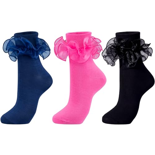 Image of Dicry Socks for Women, Big Ruffle Socks with Turn Cuff and Double Lace