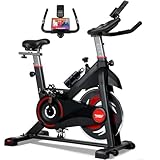 NOVONOVA Bicicleta Estática con Sensor de Pulso, Ajustable Resistencia, Pantalla, Bici Estatica con Volante de Inercia de 11kg, Bicicleta Estatica en Casa con Sillín y Reposabrazos Ajustable