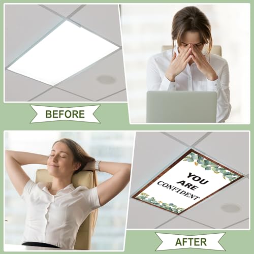 Image of Glooglitter 12 Pcs Fluorescent Light Covers 4 x 2 ft Magnetic Ceiling Light Cover Eucalyptus Motivational Lamp Filters for Classroom School Office Home Drop Decorative (Growth Style)