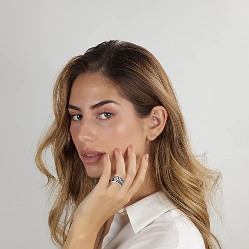 925 Sterling Silver 9k Gold 3 Spinning Rings Ani Ledodi, Shema, This Too Shall Pass with Star Of David Pomegranate (0.59" Wide) White Round Cubic Zirconia Art Handmade Jewelry Rare, st, Cubic Zirconia2