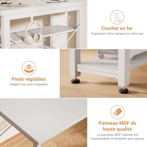 Bureau Gamer avec Prises Intégrées et Rangement Réversible - 7