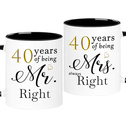 Product Image of the WOSIWULA 40 Year Anniversary Birthday Coffee Mugs Set of 2, 40th Wedding Anniversary Decorations Gifts for Couple Grandparents Parents Women Men Wife Husband Her Him, 40th Birthday Gifts, 11oz