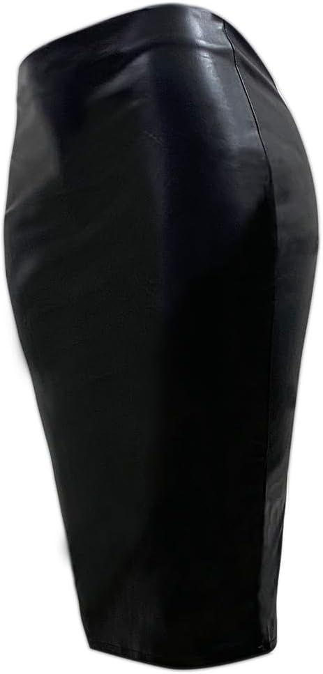 Women's Faux Leather Pencil Skirt, High Waist Midi Length with Double Zipper - Image 5